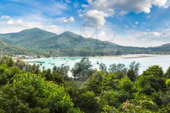 Panoramic view of Ao Thong Nai Pan Noi beach on Koh Phangan island, Thailand in a summer day