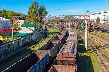 Railway carriage cargo terminal of  Odessa sea port, Ukraine in a beautiful summer day