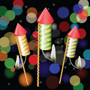 colorful illustration with fireworks on a blurred background for your design
