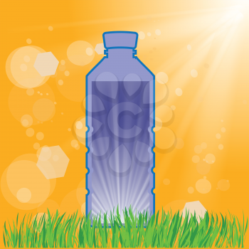 colorful illustration with bottle of water on a sun background