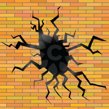 colorful illustration with crack on a brick background