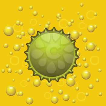 colorful illustration with beer cap on a yellow bubbles  background