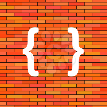 White Curly Bracket Icon on Orange Brick Background
