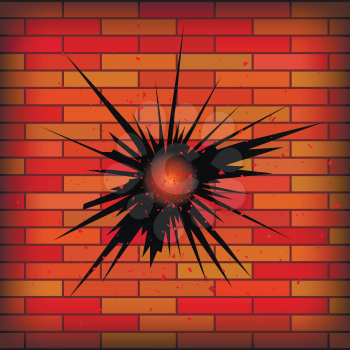 Big Powerful Bang on Red Brick Background