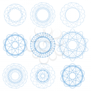 Set of Blue Circle Ornaments Isolated on White Background