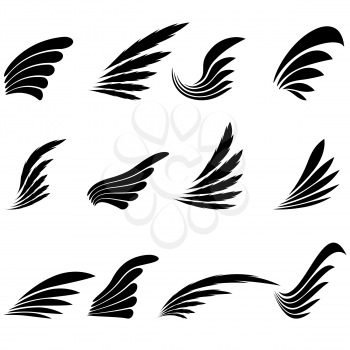 Set of Wings Icons Isolated on White Background. Wing Design Elements.