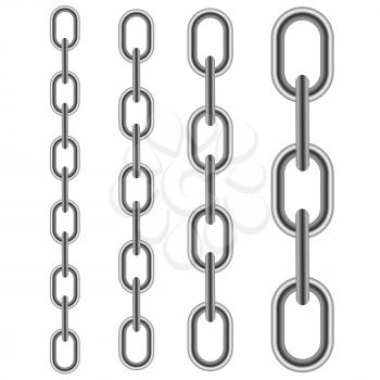 Set of Different Metal Chains Isolated on White Background