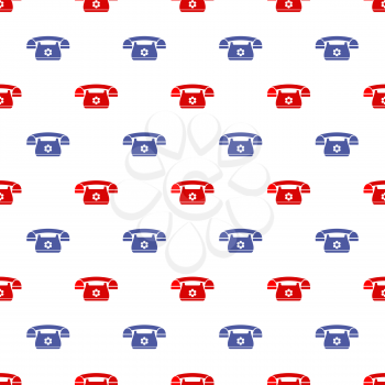 Seamless Retro Red Blue Phone Pattern. Silhouette of Old Telephone