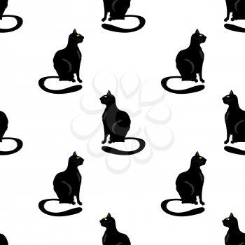 Black Cat on White Seamless Pattern. Animal Background