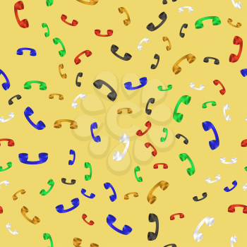 Old Colored Phone Seamless Pattern on Yellow Background