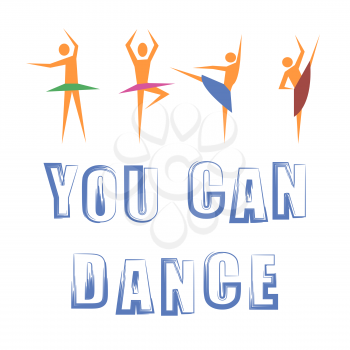 Dance Banner with Dancers Icons and Grunge Quote on White Background