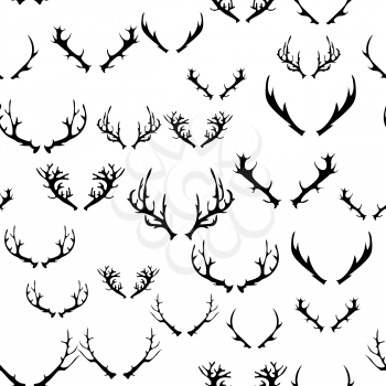 Different Animal Horns Seamless Pattern Isolated on White Background