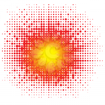 Halftone Explode Flash, Cartoon Explosion, Dotted Star Burst Isolated on White Background.