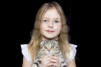 Image of beautiful girl with grey kitty