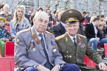 Samara, Russia - May 9, 2017: Meeting of old friends on celebration on annual Victory Day