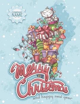 Merry Christmas greeting card with gifts
