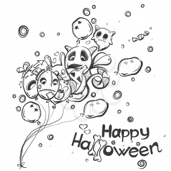Cute hand-drawn Halloween doodles - Ghost with the balls