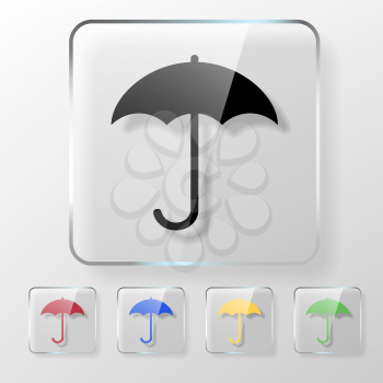 Umbrella icon on a transparent glossy square. Protect from rain concept.