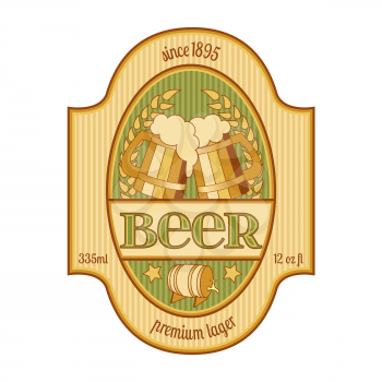 Beer label design in golden and green. Vector illustration, global swatches.