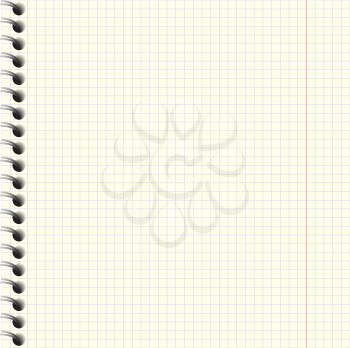 Notebook paper with spiral. Realistic vector illustration.