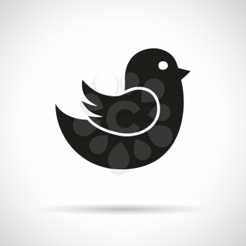 Flying bird. Black flat icon with shadow. 