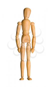 Wooden mannequin, standing doll. Isolated on white