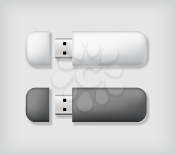 Two usb memory sticks mockup, in black and white