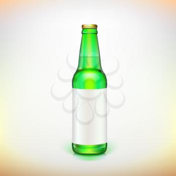Glass beer green bottle and label. Product packing. Ready for your design.
