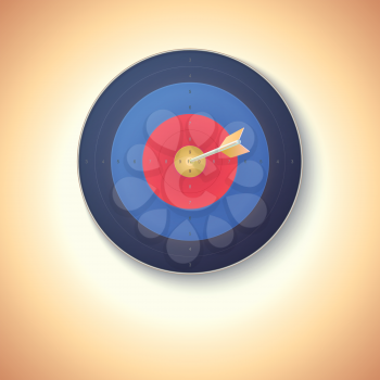 Target with arrow hitting in center. Vivid design elements