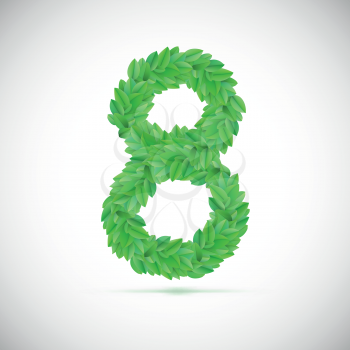 Figure eight, made up of green leaves, vector illustration