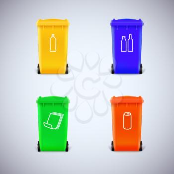 Colorful recycle bins with the symbols. Ecological trash set, isolated