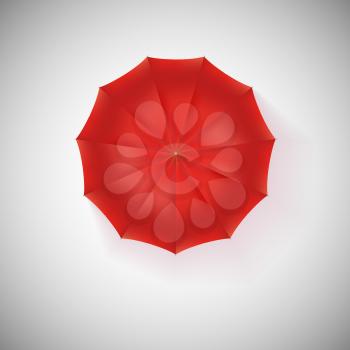 Opened red umbrella, top view, closeup. Vector illustration.