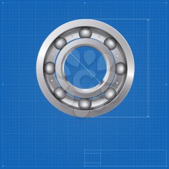 Ball bearing, isolated on the drawing background, blueprint. Vector illustration for your business