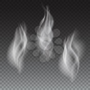 Delicate white cigarette or coffe smoke waves on transparent background vector illustration