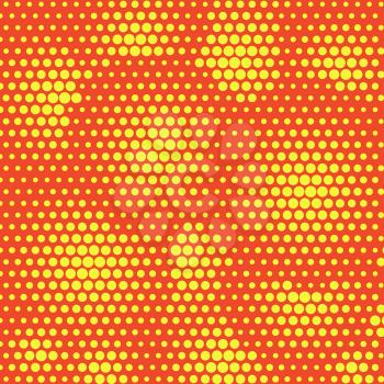Abstract dotted halftone background. Yellow pattern on red backdrop. Decorative template for cover, poster or banner.