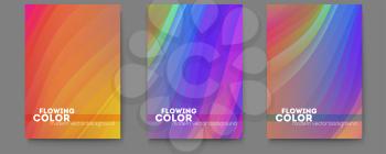Set of posters with bright abstract flowing pattern from bended strips. Modern background for dynamic design of cover, posters, flyer. Vector illustration EPS10.
