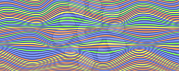 Background with multi colored stripes. Wavy uneven surface like flag or water. Minimalistic design from lines, two-tone undulating backgrounds. Abstract distorted pattern. 3d vector illustration
