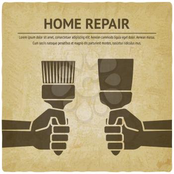 hand with trowel and brush. home repair concept. vector illustration - eps 10