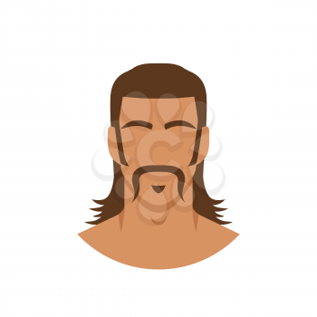 Face of man with mustache and mullet hairstyle. Vector illustration