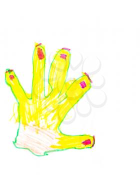 childs drawing - yellow palm with five fingers