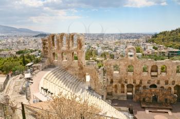 View of the theater Odeon from the Acropolis, Greece