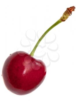 one red sweet cherry closeup isolated on white