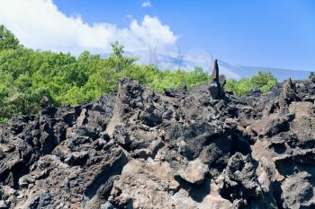 lava rocks close up on slope of Etna, Sicily