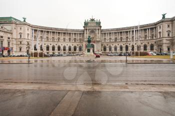 view on Hofburg Neue Burg section and statue Prince Eugene of Savoy, Vienna, Austria