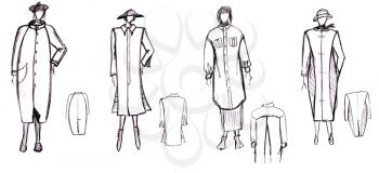 sketch of fashion model - pattern of female demi-season coat