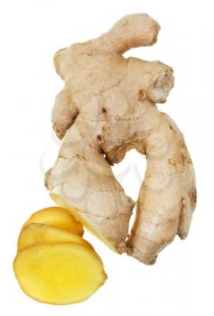 fresh cutting ginger root isolated on white background