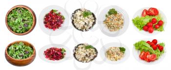 set of typical salads isolated on white background