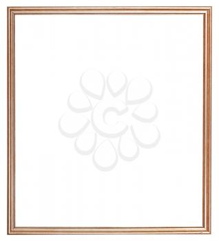 simple narrow golden wooden picture frame with cut out canvas isolated on white background