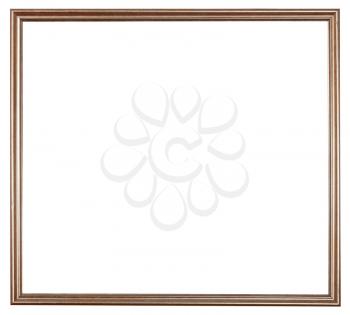 narrow bronze painted wooden picture frame with cut out canvas isolated on white background