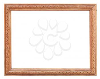 old carved wood picture frame with cutout canvas isolated on white background